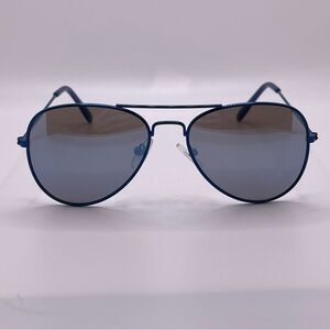 Blue Wire Frame Aviators with Mirrored Lenses